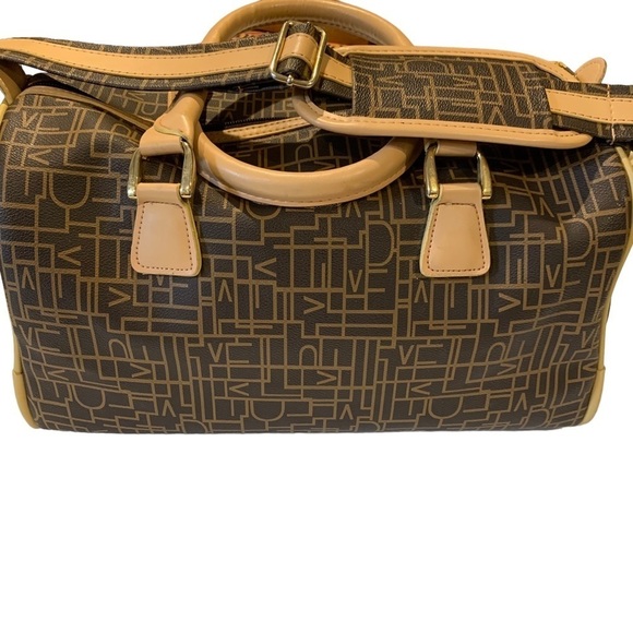 Diane Von Furstenberg DVF Brown Tan Leather Monogram Travel  Duffel Bag Tote - Picture 2 of 13